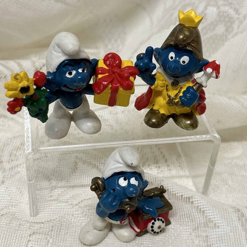 Smurfs 3 Emperor With Mushroom, Vintage Phone Gift Flowers vintage Schleich Peyo - Picture 13 of 13